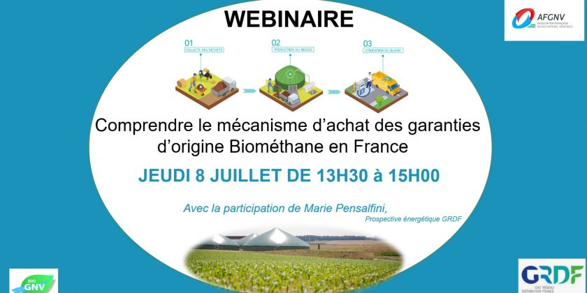 Le 8 juillet 2021, webinaire sur les Garanties d’Origine du biométhane